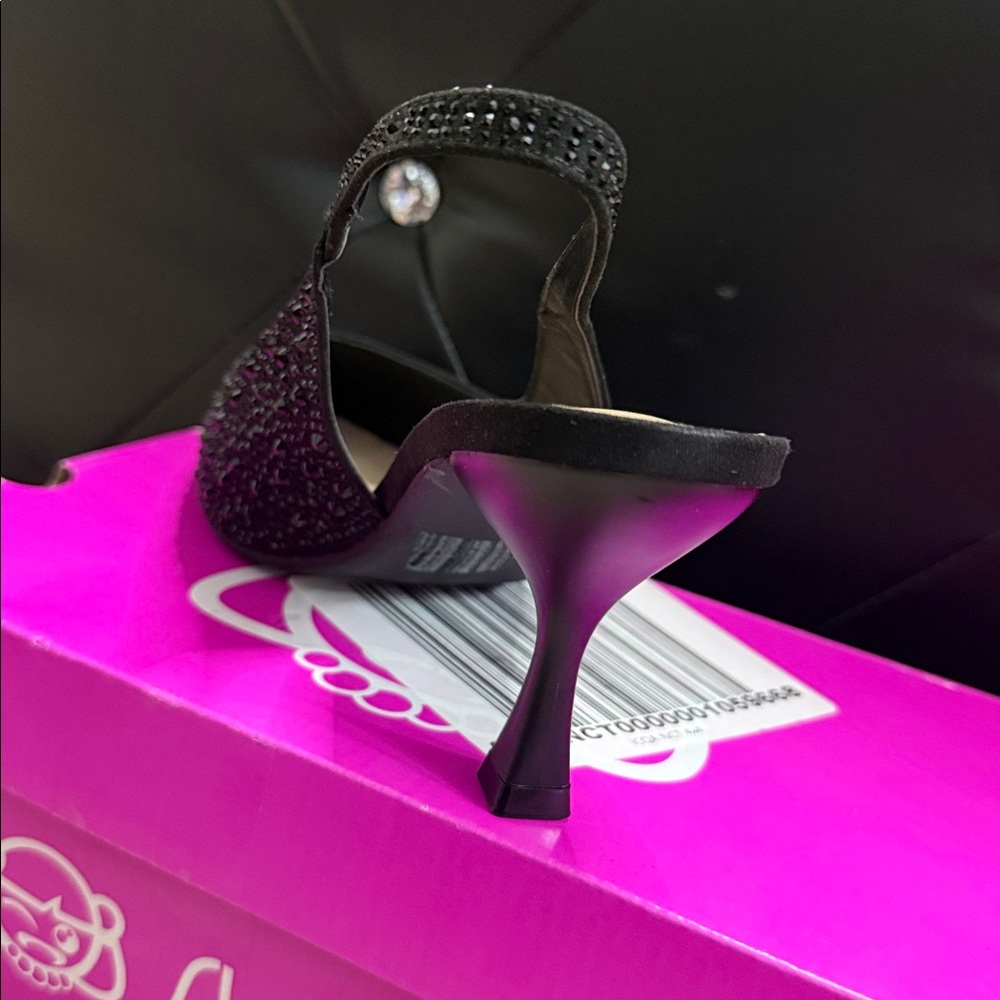 Sugar Black Crystal Slingback Pointed Toe Heel - Picture 8 of 9